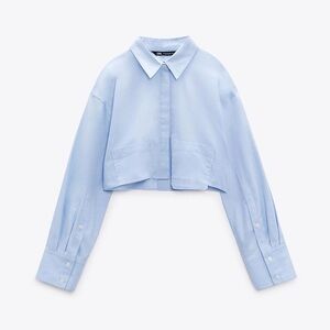 Zara Pastel Blue Cropped Button-Front Shirt